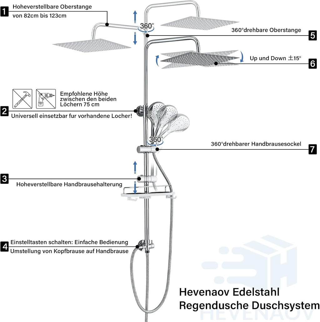 System prysznicowy hevenaov 30x30 deszczownica chrom