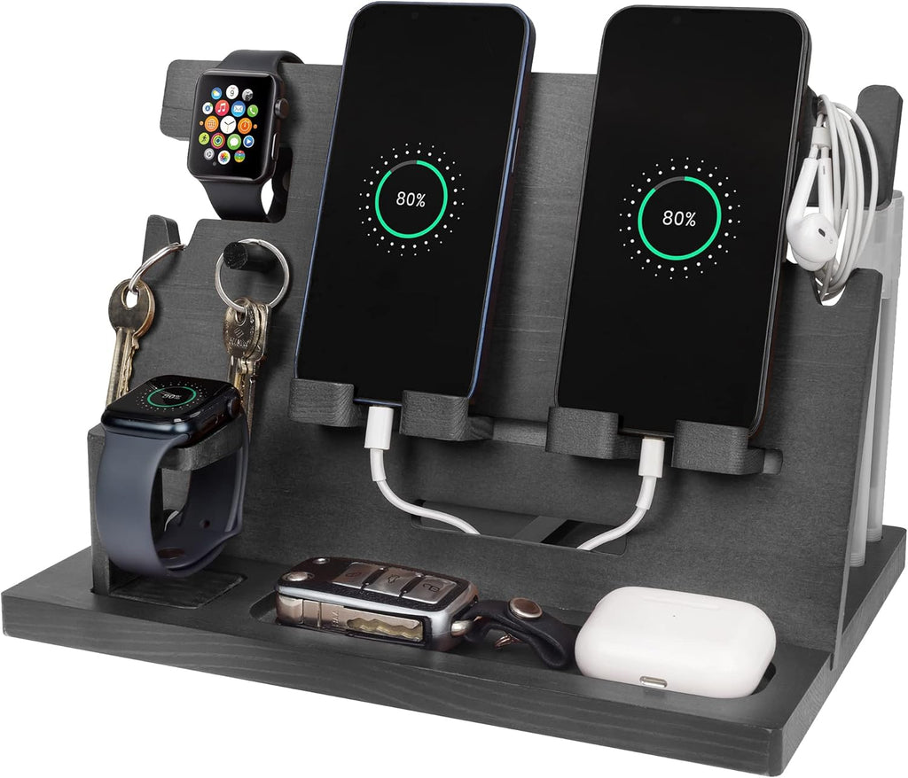 Drewniana stacja dokująca do telefonu lub zegarka kluczyki