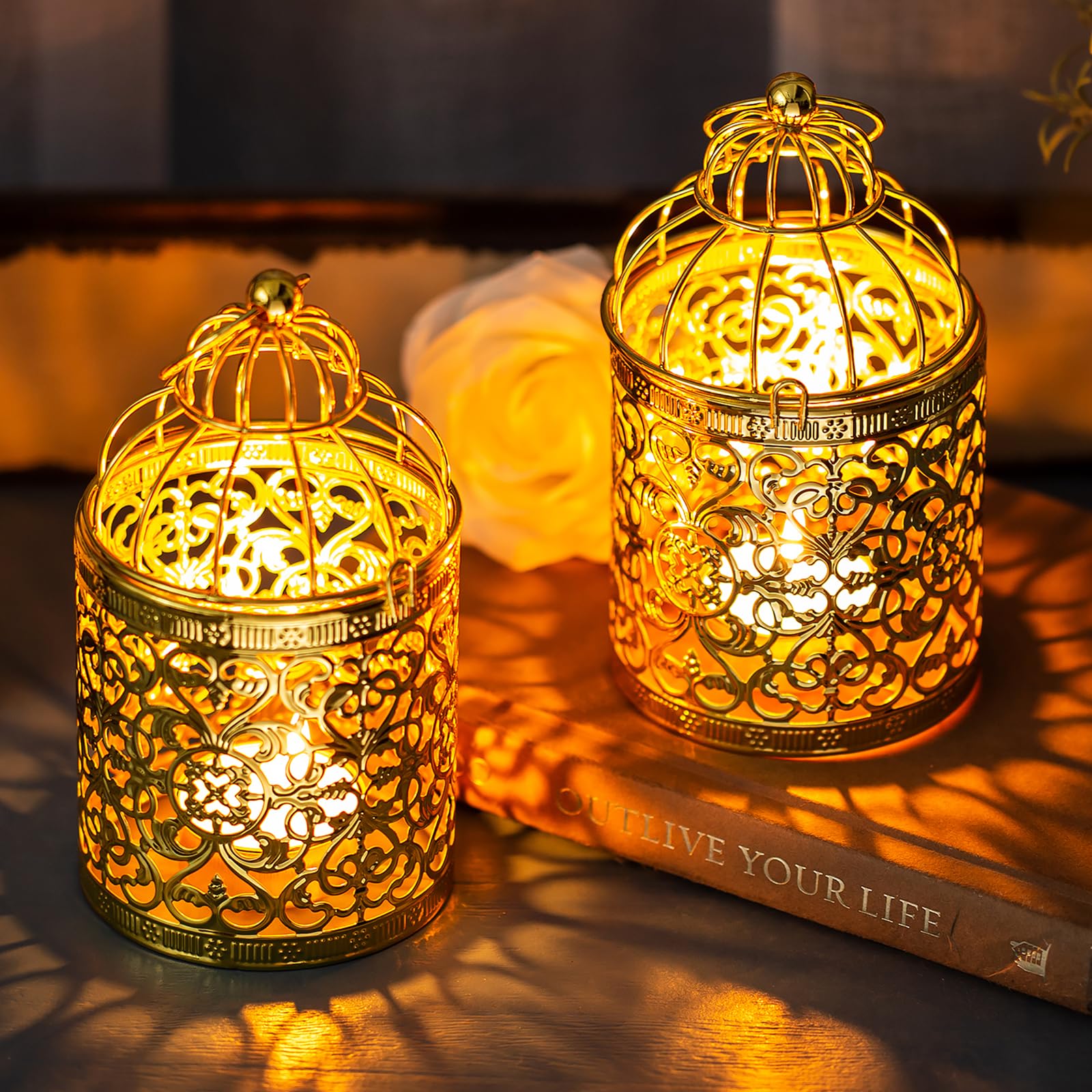 2x Latarnia na świecznik złote