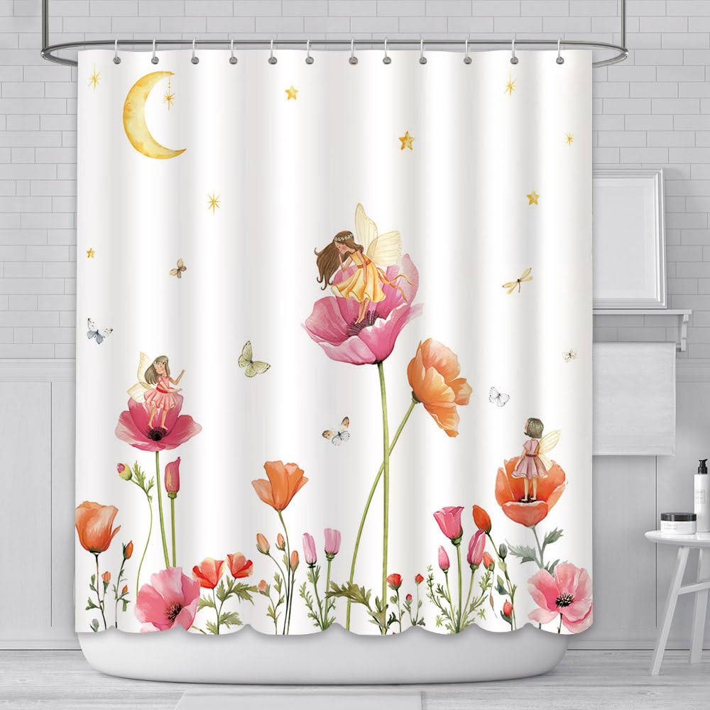 Zasłona prysznicowa 180x180 cm boho maki księżyc wróżka